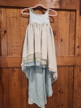 Girls High-Low Layered Formal Dress in Light Blue and Cream